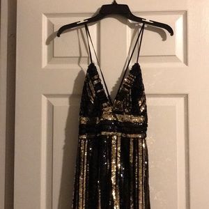 Bardot gold stripe sequined jump suit